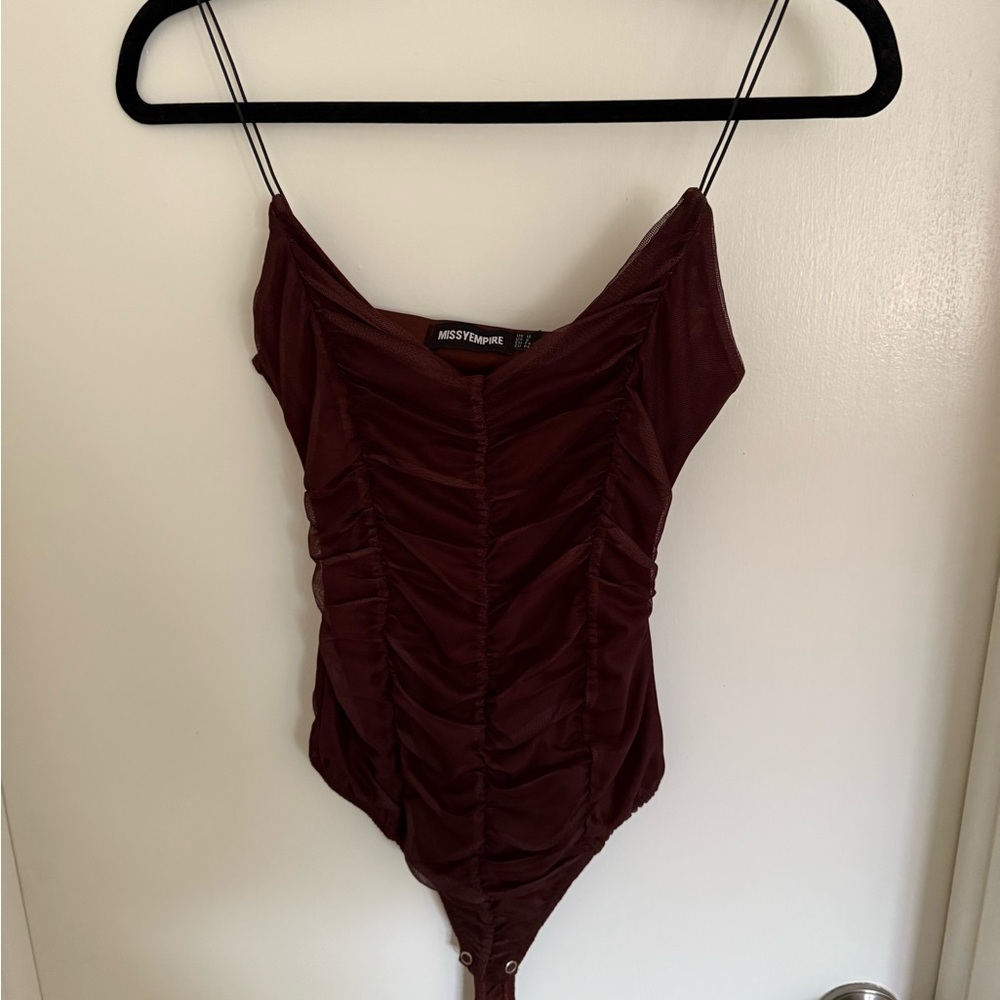 Missy Empire Brown Mesh Ruched Bodysuit